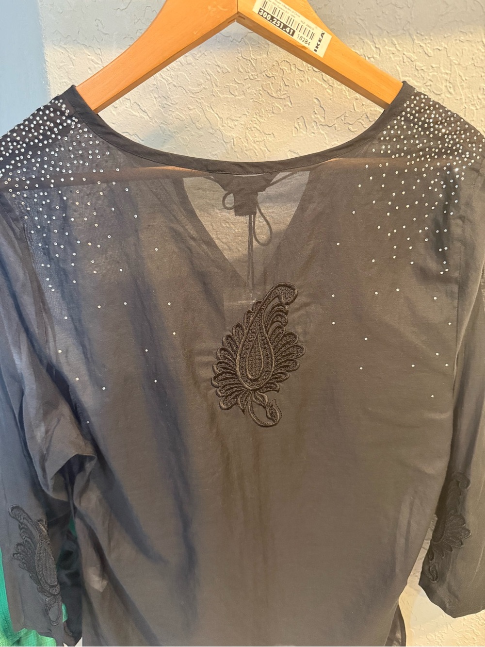 Express Black V-Neck Tunic with Silver Shoulder Rhinestones Sheer - Picture 5 of 5